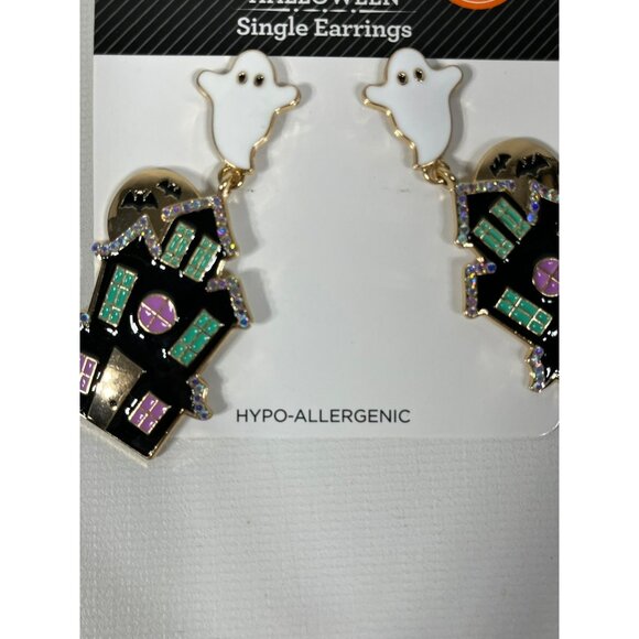 Halloween Haunted House Ghost Earrings Goldtone Glow In The Dark - Picture 6 of 7